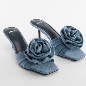 Mango Blue Heels with Floral Detail